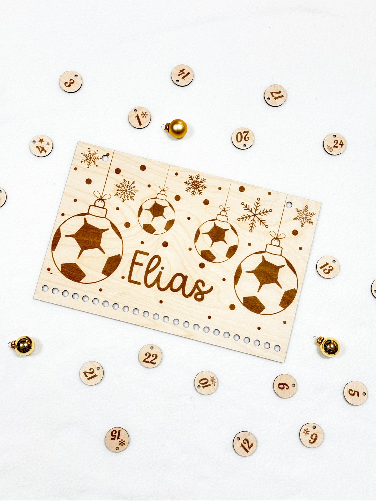 Personalisierter Adventkalender zum Befüllen aus Holz | Motiv Fußball