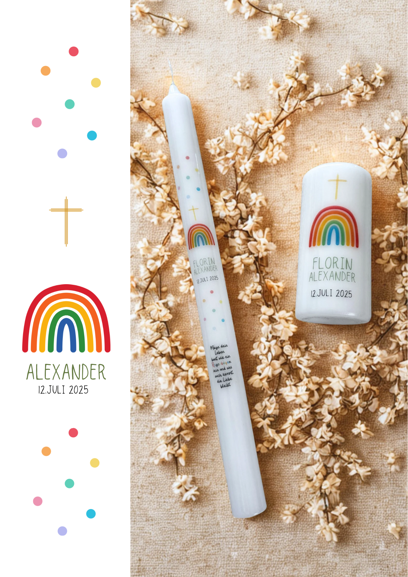 Taufkerze „Regenbogen - bunt“