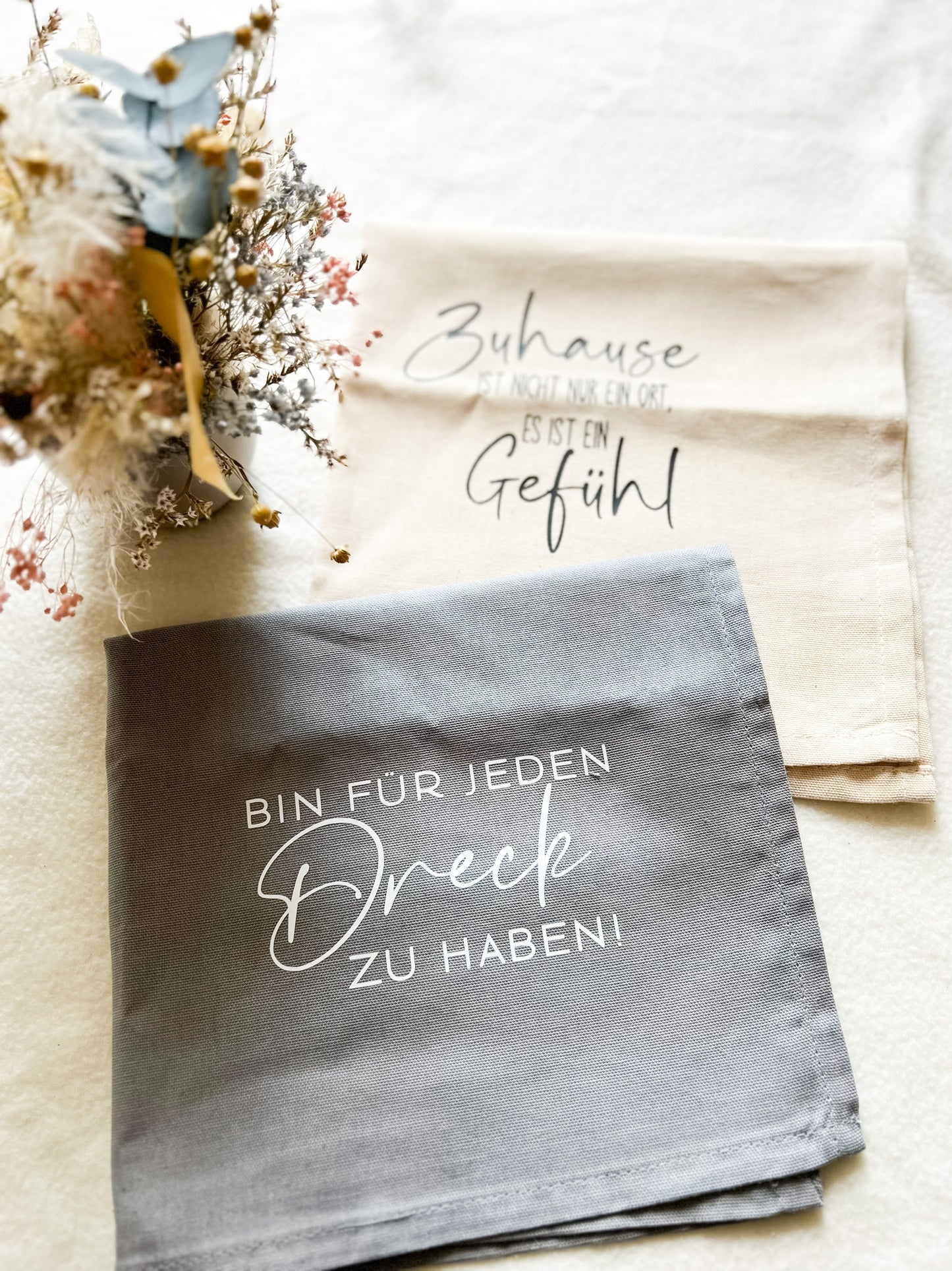 Geschirrtuch aus Bio-Baumwolle – Mit originellem Spruch für die Küche