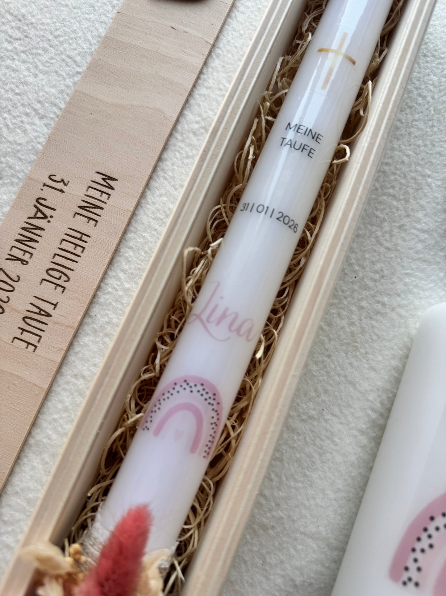 Taufkerze „Regenbogen - rosa“
