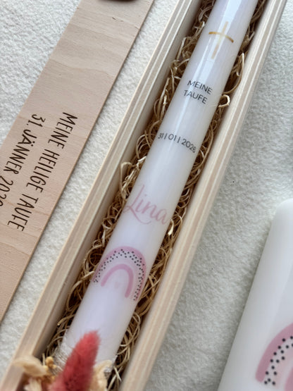 Taufkerze „Regenbogen - rosa“