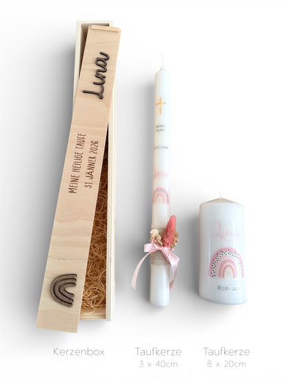 Taufkerze „Regenbogen - rosa“
