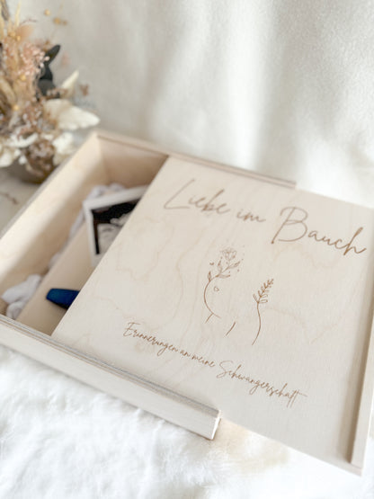 Erinnerungskiste aus Holz mit Schiebedeckel | Holzbox | Gravur | Schwangerschaft | Geschenk