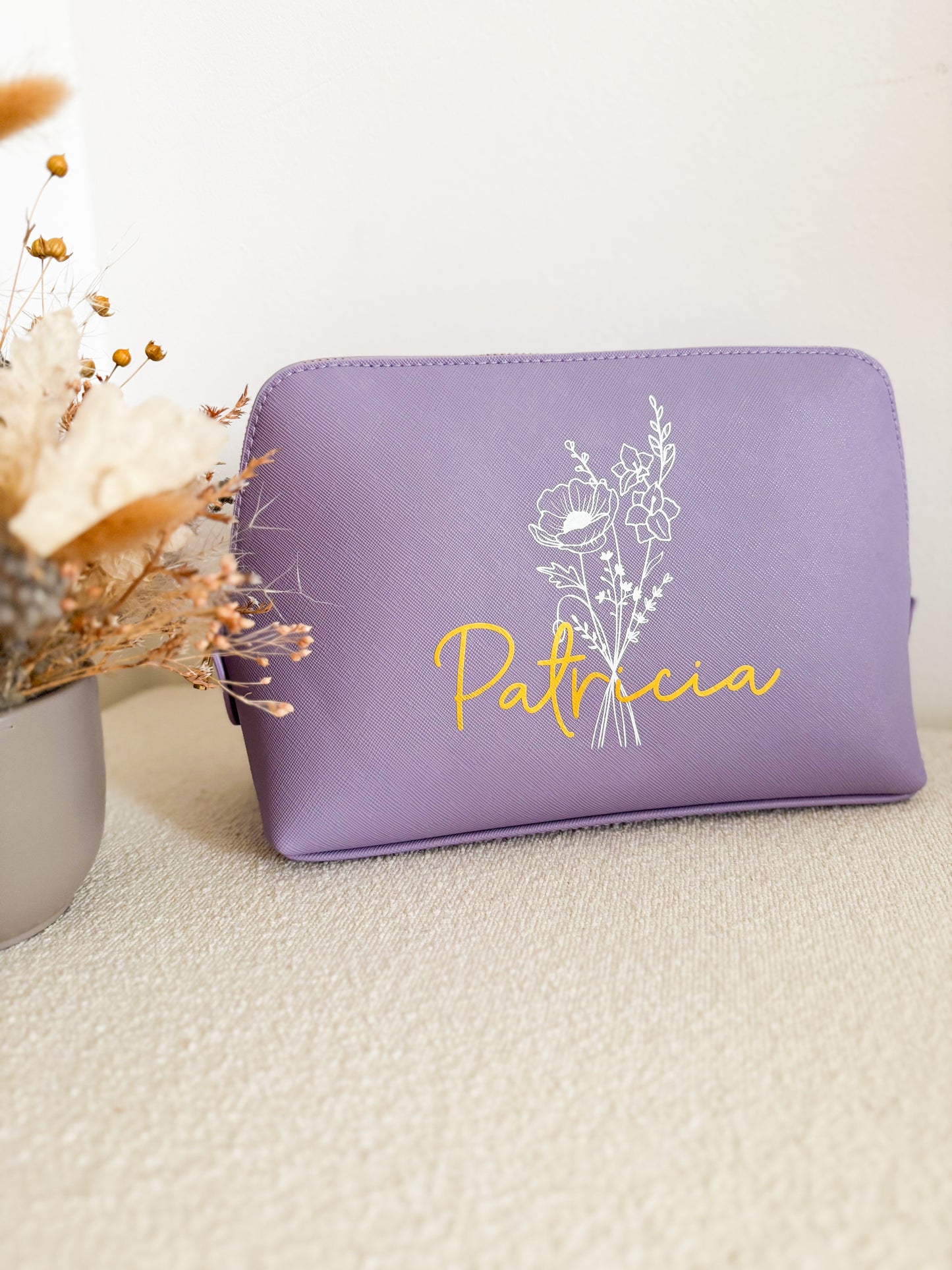 Personalisierte Kosmetiktasche mit Geburtsblume