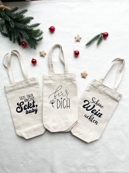 Flaschentaschen aus Bio-Baumwolle – Nachhaltige Geschenkverpackung mit Spruch