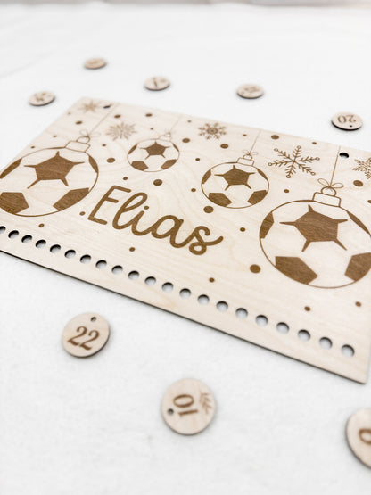 Personalisierter Adventkalender zum Befüllen aus Holz | Motiv Fußball