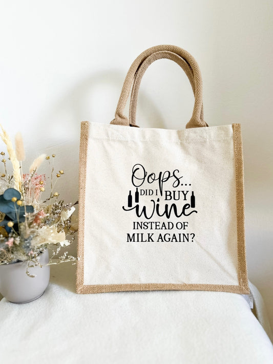 Jute/Baumwoll Tasche mit Text „Wine“ Größe M