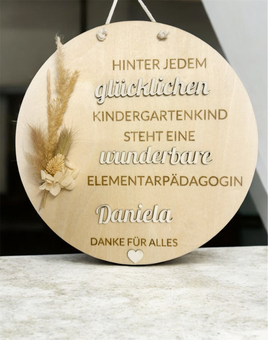 Personalisierte Abschiedsgeschenk Holzschild mit Trockenblumen für Kindergarten oder Schul
