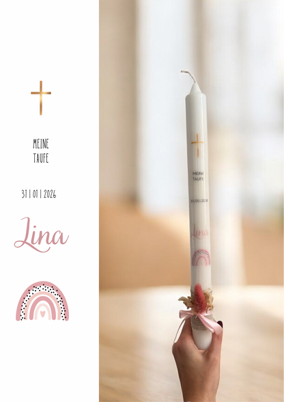 Taufkerze „Regenbogen - rosa“