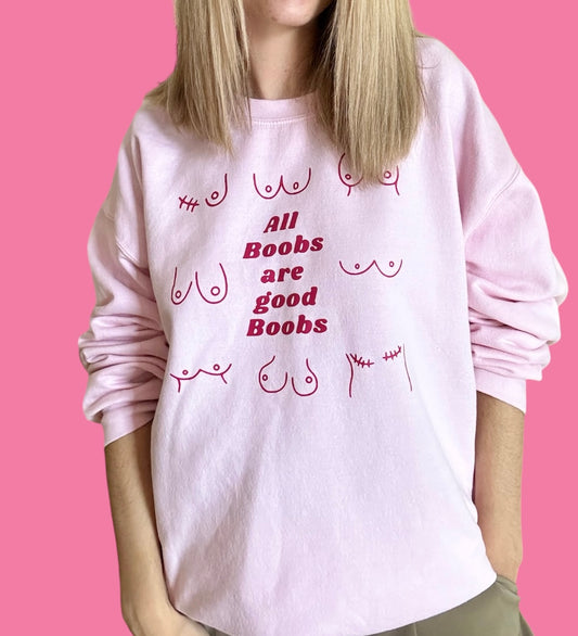 Oversized Pullover "All Boobs are Good Boobs" – Brustkrebs-Kollektion