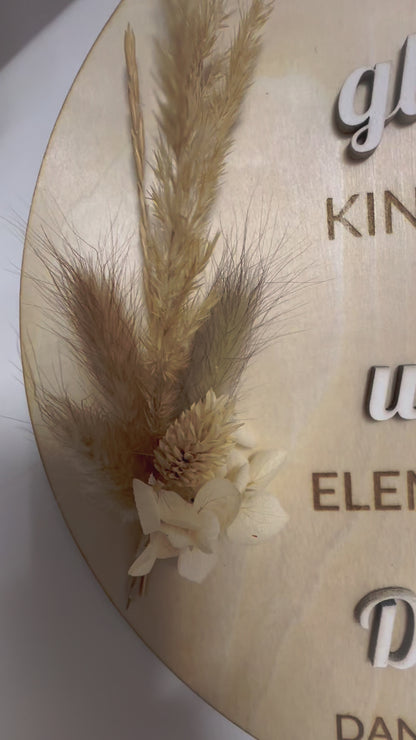 Personalisierte Abschiedsgeschenk Holzschild mit Trockenblumen für Kindergarten oder Schul